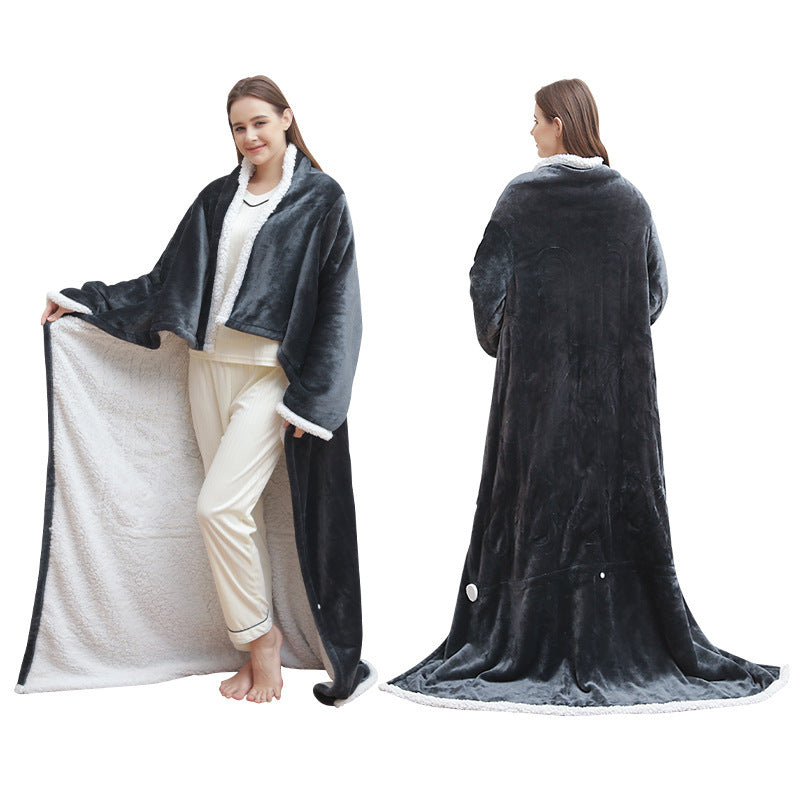 Heated blanket with sleeves for home use