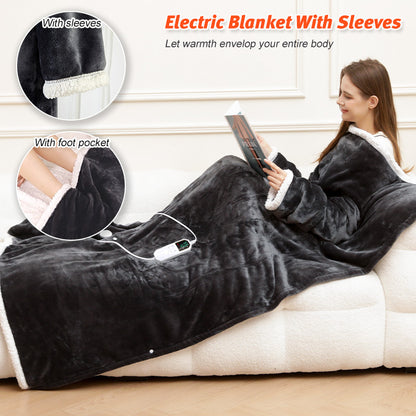 Heated blanket with sleeves for home use