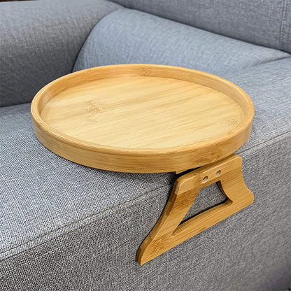 Round Foldable Bamboo Sofa Tray With Legs - Portable & Easy To Use - Foldable Legs.
