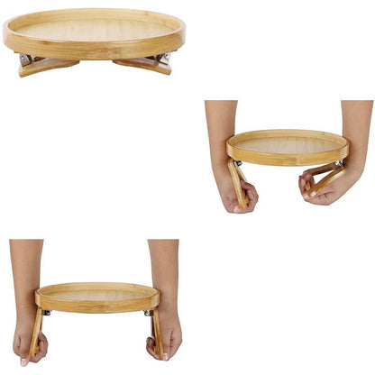 Round Foldable Bamboo Sofa Tray With Legs - Portable & Easy To Use - Foldable Legs.